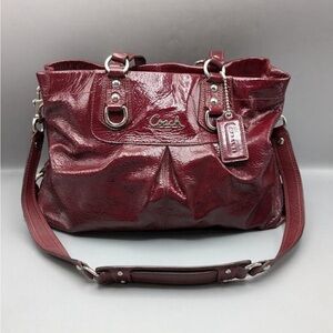 COACH Ashley Patent Leather Handbag Purse Burgundy